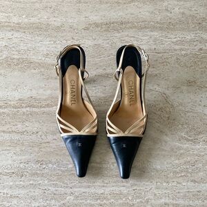 Vintage Chanel Silver CC Cutout Slingback Heels